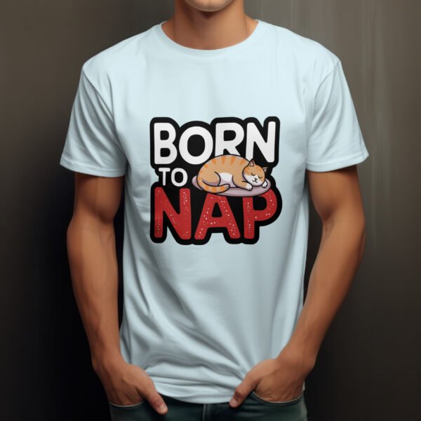 Premium Unisex Crewneck T-Shirt – 'Born to Nap' Funny Sleeping Cat Graphic Tee - Image 5