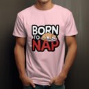Premium Unisex Crewneck T-Shirt – 'Born to Nap' Funny Sleeping Cat Graphic Tee
