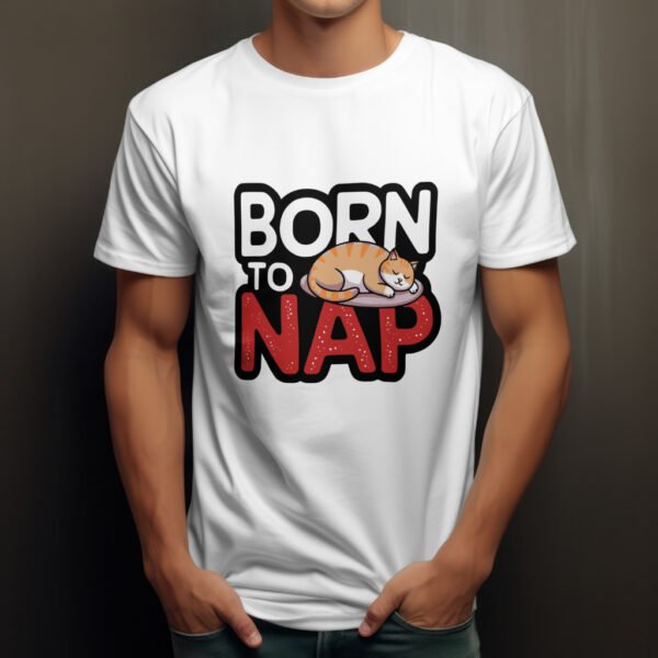 Premium Unisex Crewneck T-Shirt – 'Born to Nap' Funny Sleeping Cat Graphic Tee