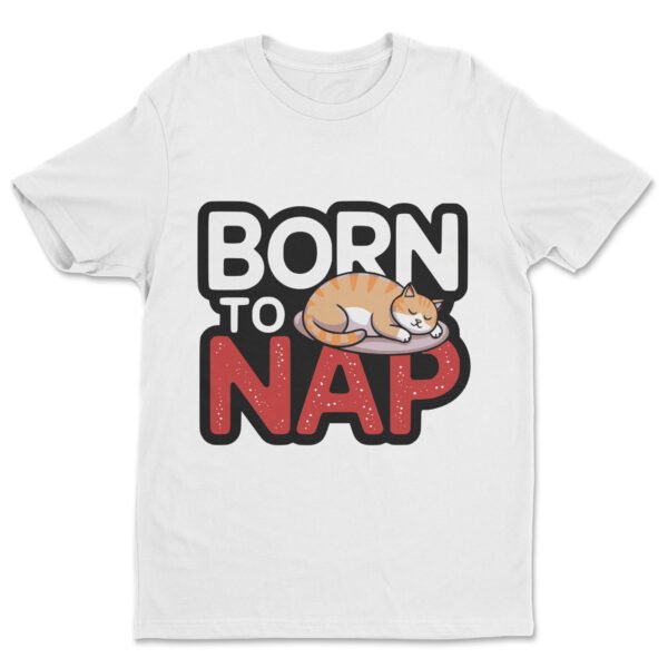 Premium Unisex Crewneck T-Shirt – 'Born to Nap' Funny Sleeping Cat Graphic Tee - Image 13