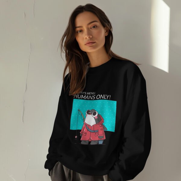 Premium Unisex Crewneck Sweatshirt – 'Today's Menu: Humans Only' Funny Shark Graphic Pullover - Image 4