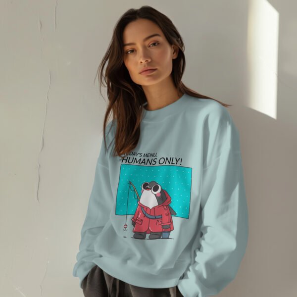 Premium Unisex Crewneck Sweatshirt – 'Today's Menu: Humans Only' Funny Shark Graphic Pullover - Image 8