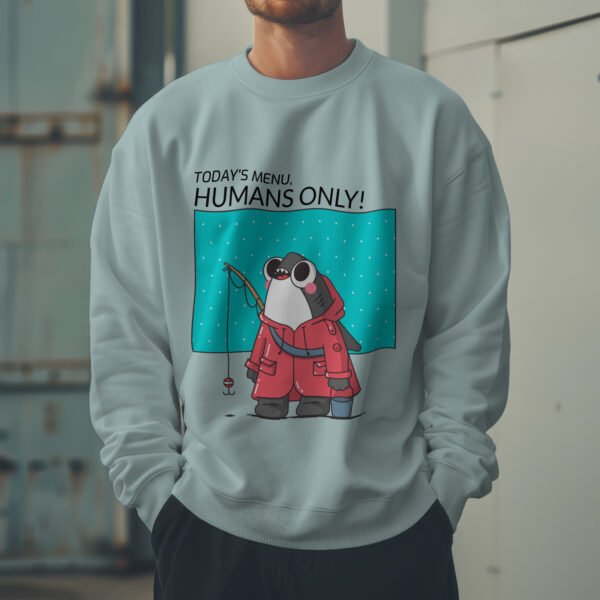 Premium Unisex Crewneck Sweatshirt – 'Today's Menu: Humans Only' Funny Shark Graphic Pullover - Image 7