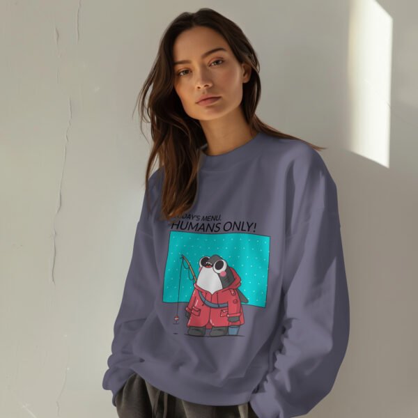 Premium Unisex Crewneck Sweatshirt – 'Today's Menu: Humans Only' Funny Shark Graphic Pullover - Image 10