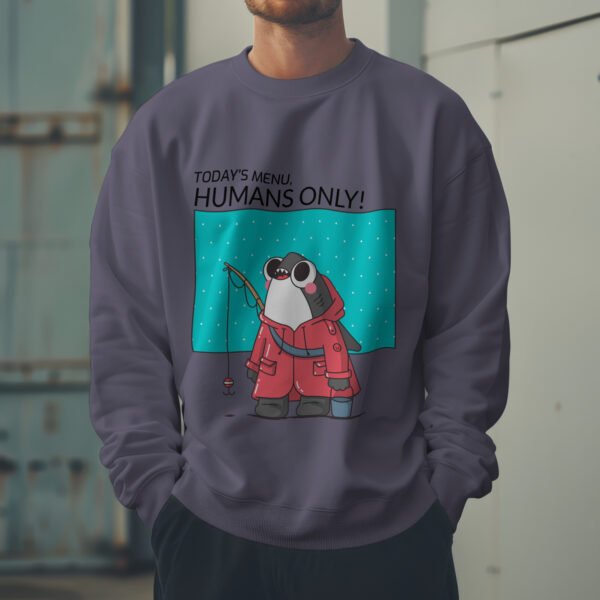 Premium Unisex Crewneck Sweatshirt – 'Today's Menu: Humans Only' Funny Shark Graphic Pullover - Image 9