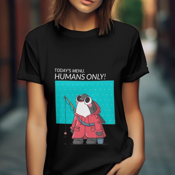 Premium Unisex Crewneck T-Shirt – 'Today's Menu: Humans Only' Funny Shark Graphic Tee - Image 4