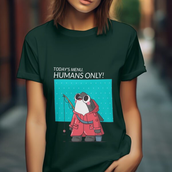 Premium Unisex Crewneck T-Shirt – 'Today's Menu: Humans Only' Funny Shark Graphic Tee - Image 10