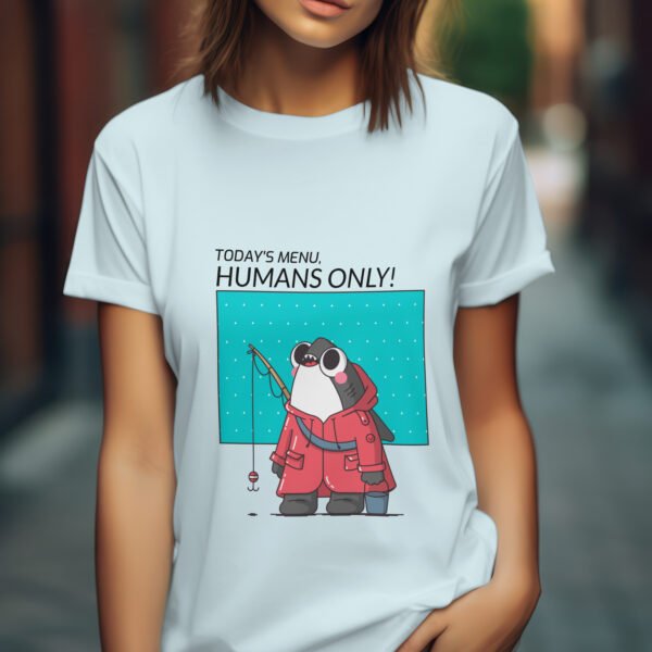 Premium Unisex Crewneck T-Shirt – 'Today's Menu: Humans Only' Funny Shark Graphic Tee - Image 6