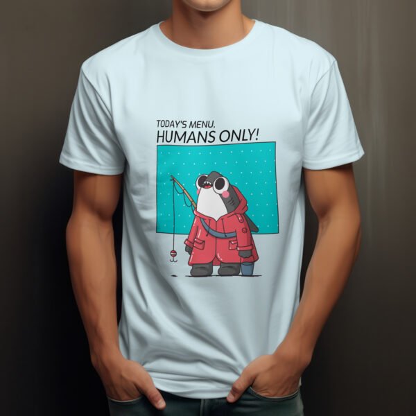 Premium Unisex Crewneck T-Shirt – 'Today's Menu: Humans Only' Funny Shark Graphic Tee - Image 5