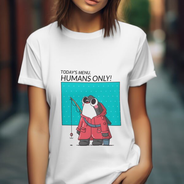 Premium Unisex Crewneck T-Shirt – 'Today's Menu: Humans Only' Funny Shark Graphic Tee - Image 2