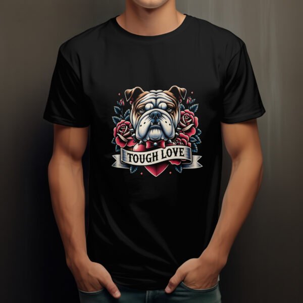 Premium Unisex Crewneck T-Shirt – 'Tough Love' Bulldog Graphic Tee - Image 3