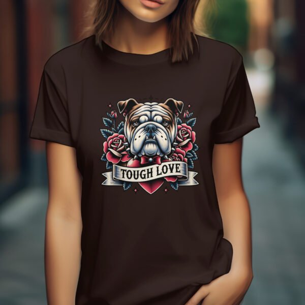 Premium Unisex Crewneck T-Shirt – 'Tough Love' Bulldog Graphic Tee - Image 12