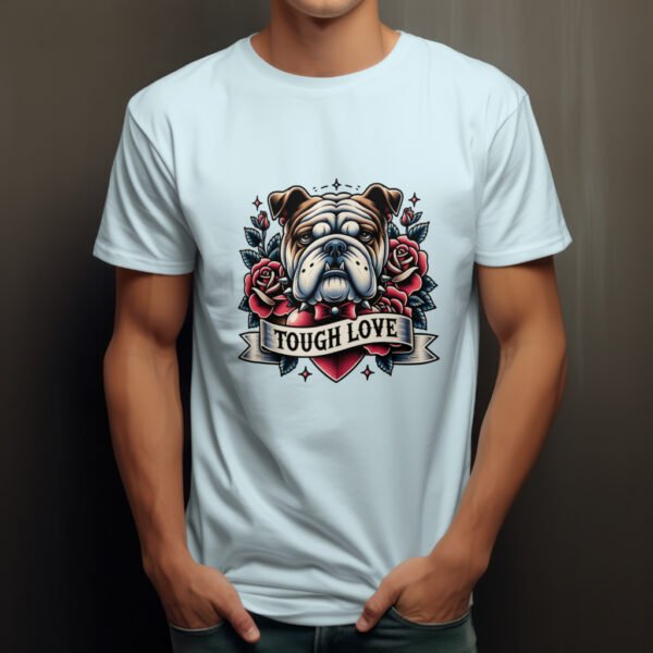 Premium Unisex Crewneck T-Shirt – 'Tough Love' Bulldog Graphic Tee - Image 5