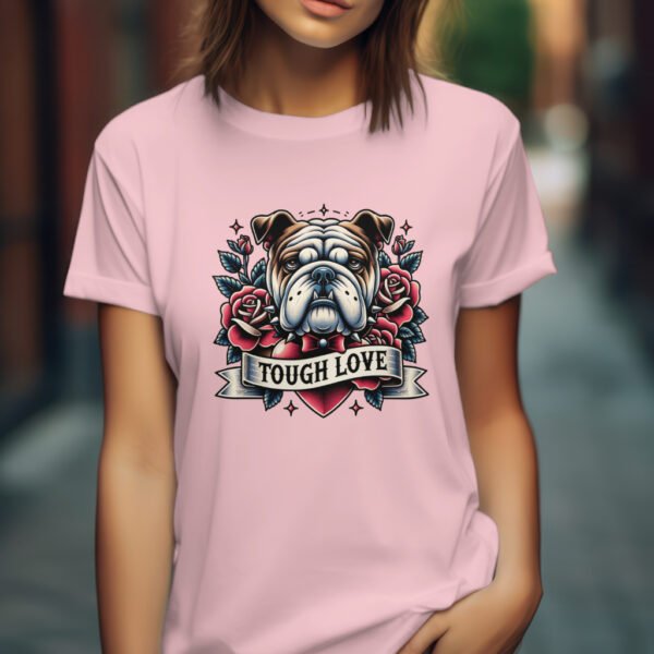 Premium Unisex Crewneck T-Shirt – 'Tough Love' Bulldog Graphic Tee - Image 10