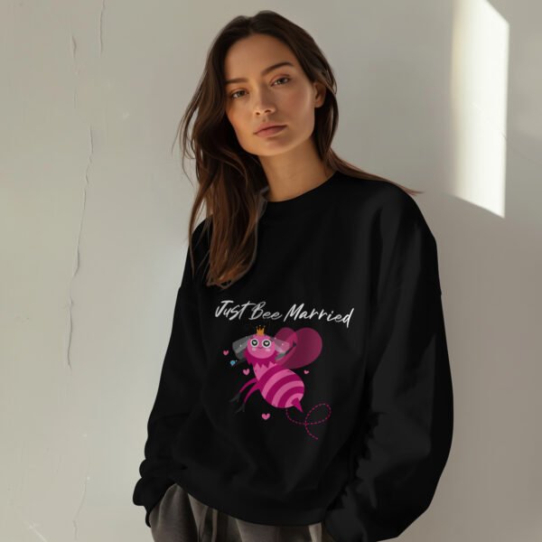 Premium Unisex Crewneck Sweatshirt – 'Just Bee Married' Cute Newlywed Bee Graphic Pullover