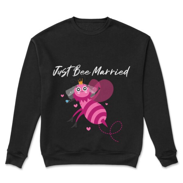 Premium Unisex Crewneck Sweatshirt – 'Just Bee Married' Cute Newlywed Bee Graphic Pullover - Image 4