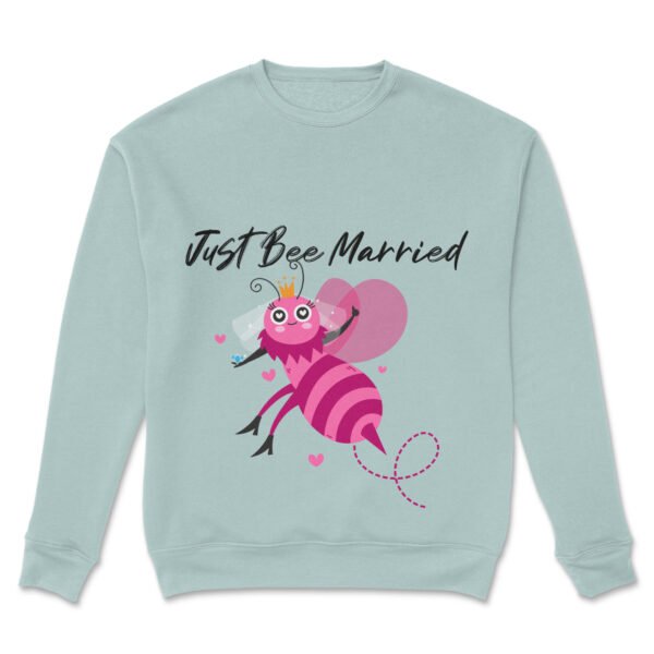 Premium Unisex Crewneck Sweatshirt – 'Just Bee Married' Cute Newlywed Bee Graphic Pullover - Image 5