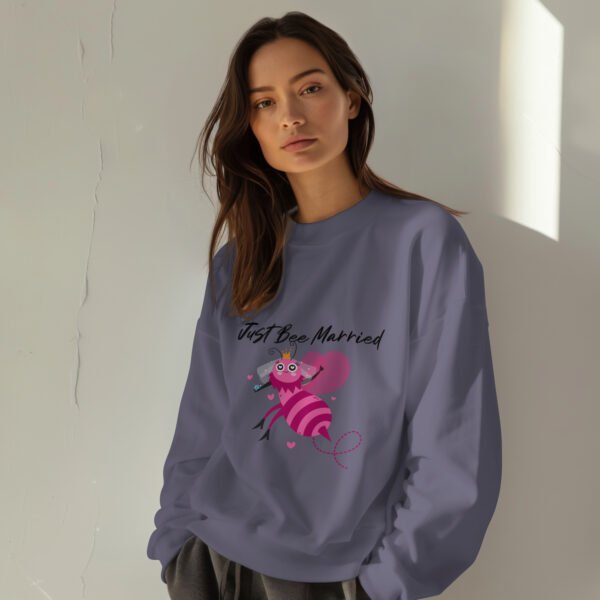 Premium Unisex Crewneck Sweatshirt – 'Just Bee Married' Cute Newlywed Bee Graphic Pullover - Image 3