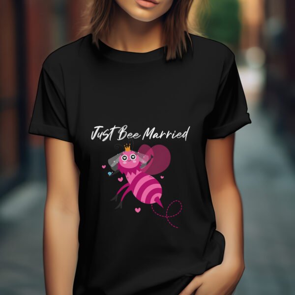 Premium Unisex Crewneck T-Shirt – 'Just Bee Married' Funny Newlywed Bee Graphic Tee