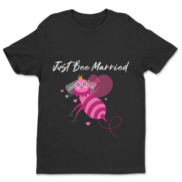 Premium Unisex Crewneck T-Shirt – 'Just Bee Married' Funny Newlywed Bee Graphic Tee - Image 5